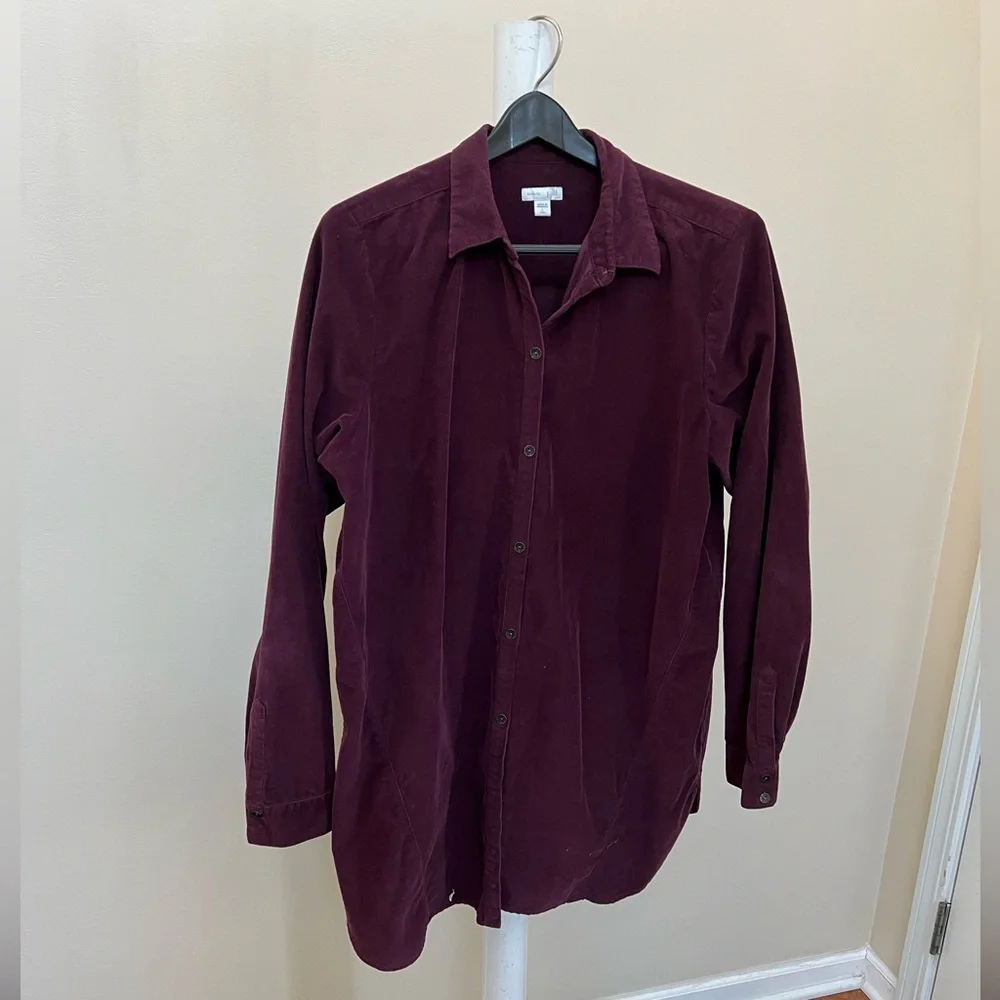 J Jill Corduroy Shirt Tunic Size LARGE TALL  Button Front  Wine Burgundy - Picture 2 of 15